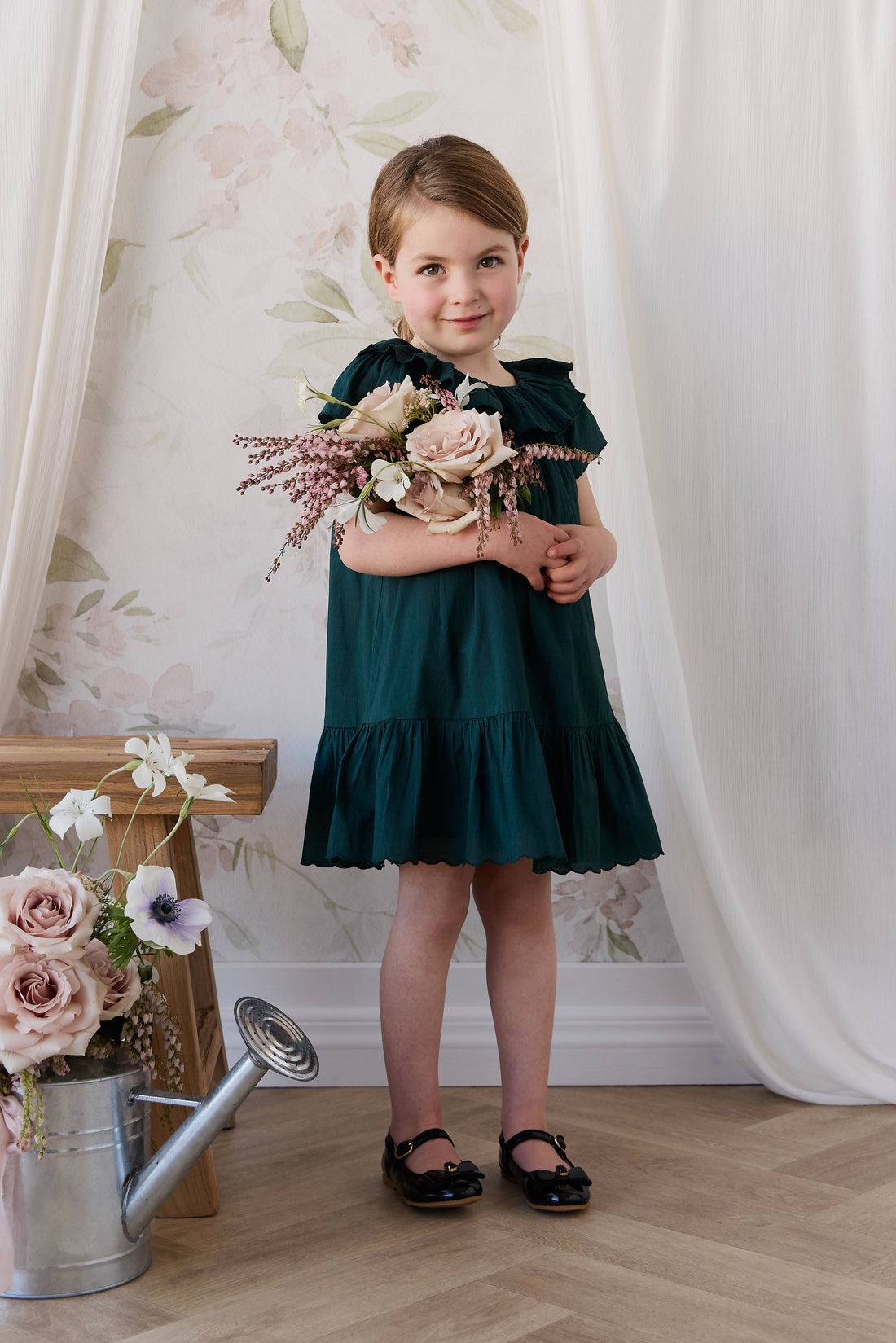 Organic Cotton Calianna Dress - Deep Fern Childrens Dress from Jamie Kay NZ