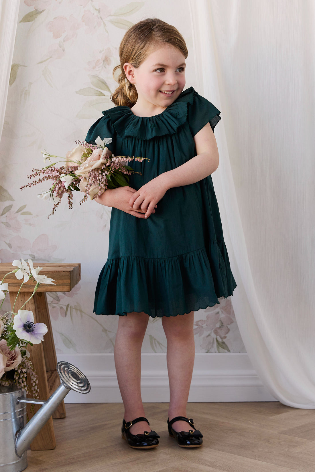 Organic Cotton Calianna Dress - Deep Fern Childrens Dress from Jamie Kay NZ