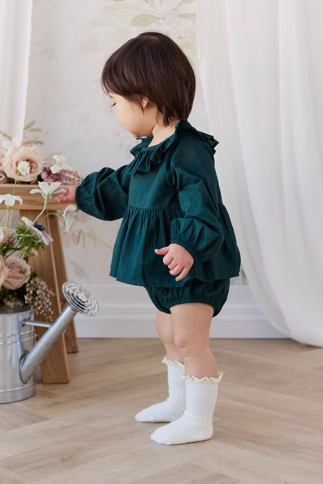 Organic Cotton Hartlen Playsuit - Deep Fern Childrens Playsuit from Jamie Kay NZ