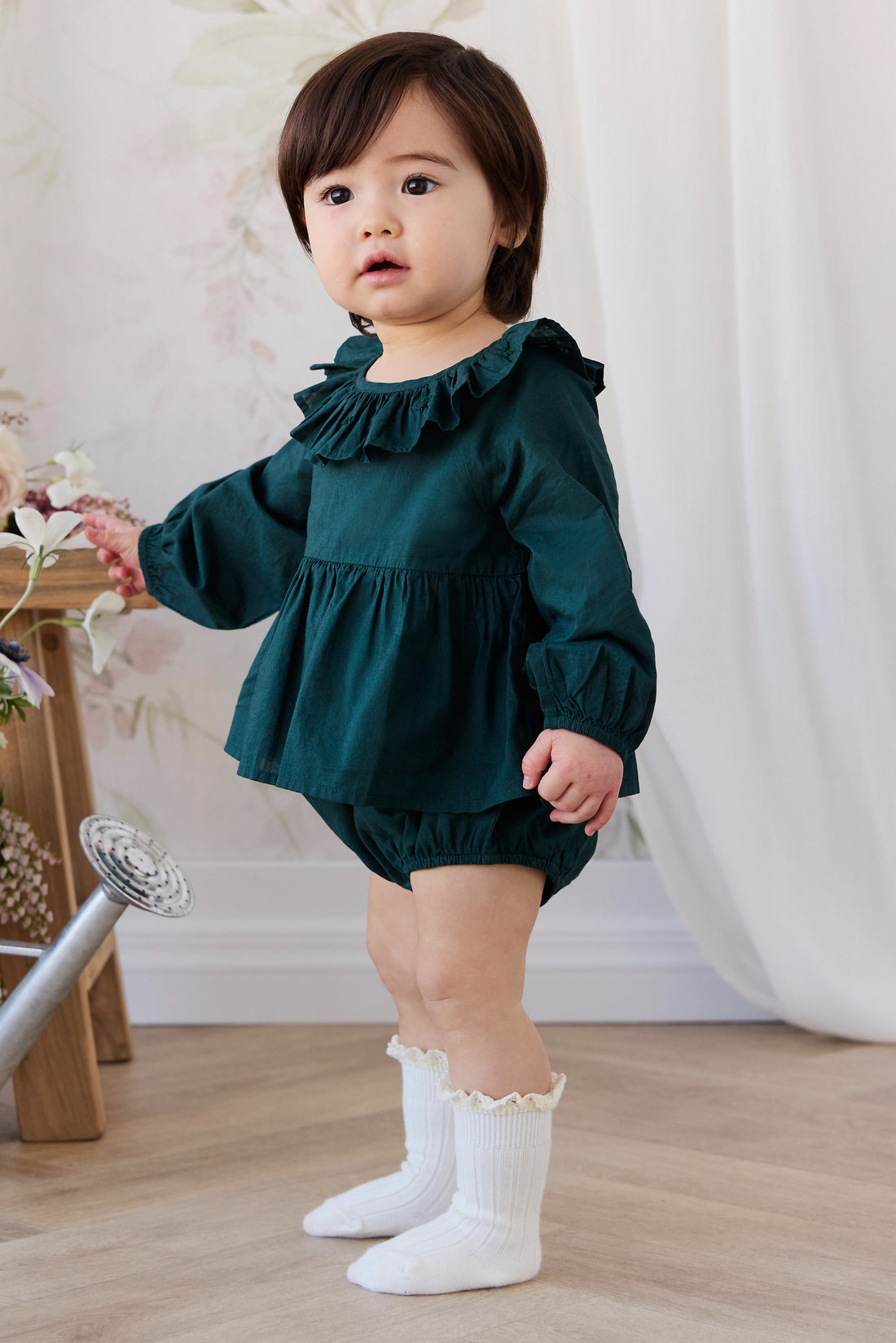 Organic Cotton Hartlen Playsuit - Deep Fern Childrens Playsuit from Jamie Kay NZ