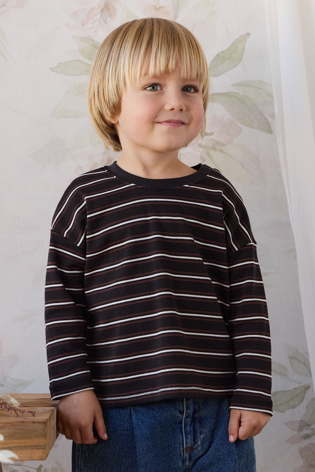 Pima Cotton Edward Long Sleeve Top - Courtside Stripe Childrens Top from Jamie Kay NZ