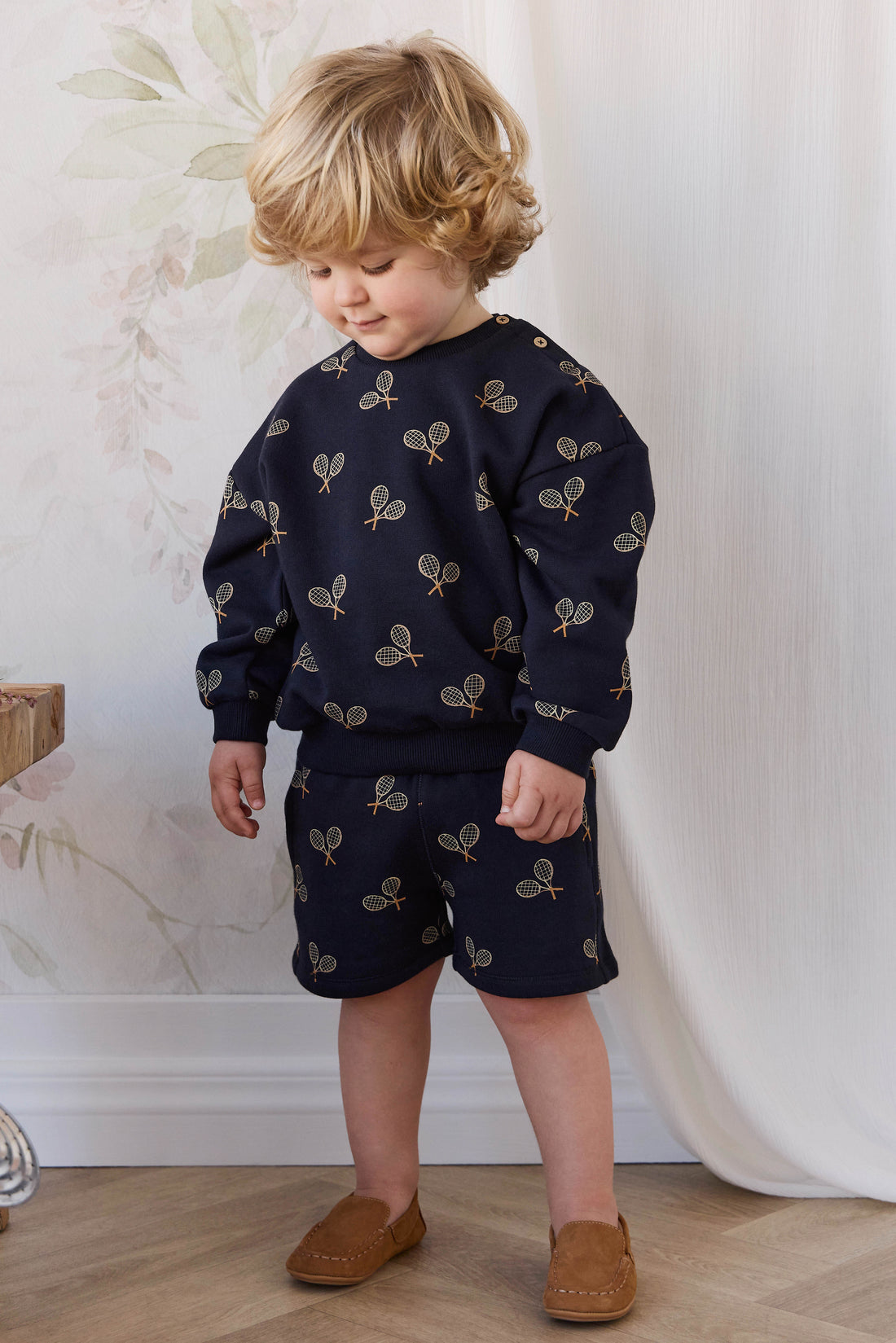Organic Cotton Floyd Sweatshirt - Racquet Navy Childrens Sweatshirting from Jamie Kay NZ