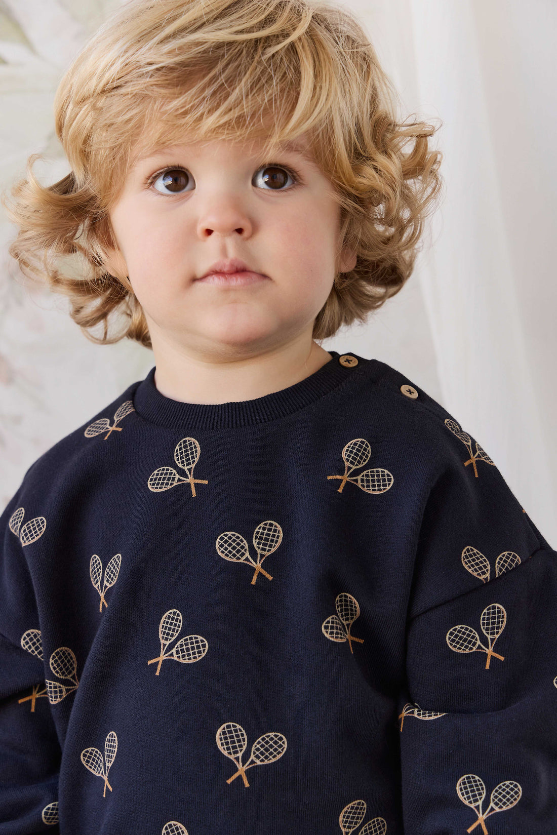Organic Cotton Floyd Sweatshirt - Racquet Navy Childrens Sweatshirting from Jamie Kay NZ