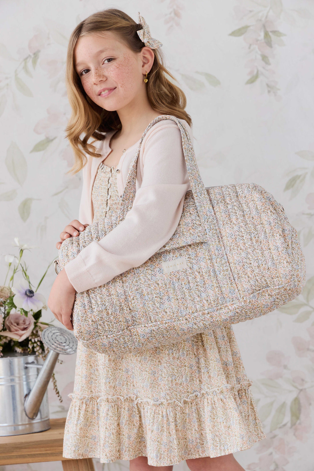 Adelaide Quilted Overnight Bag - Tully Peach Childrens Bag from Jamie Kay NZ