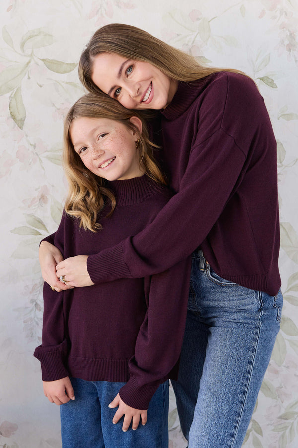 Merino Womens Turtleneck Jumper - Blackberry Childrens Jumper from Jamie Kay NZ