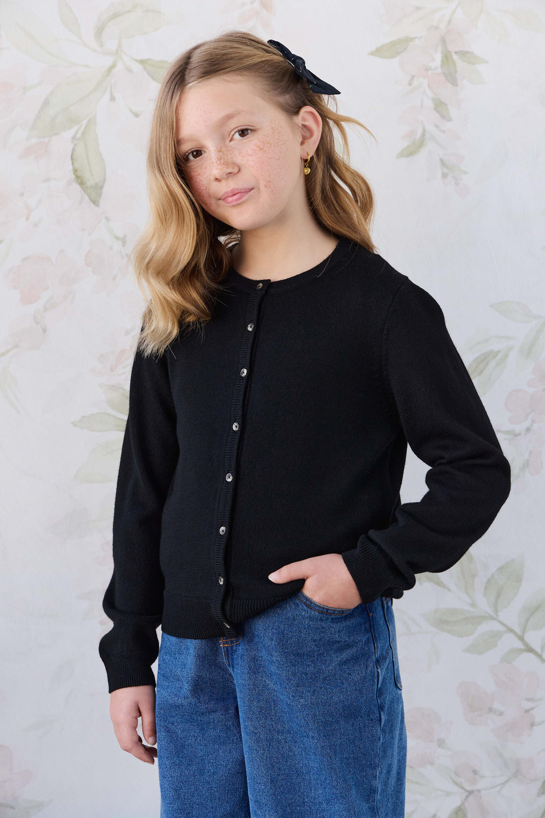 Merino Camille Cardigan - Black Childrens Cardigan from Jamie Kay NZ
