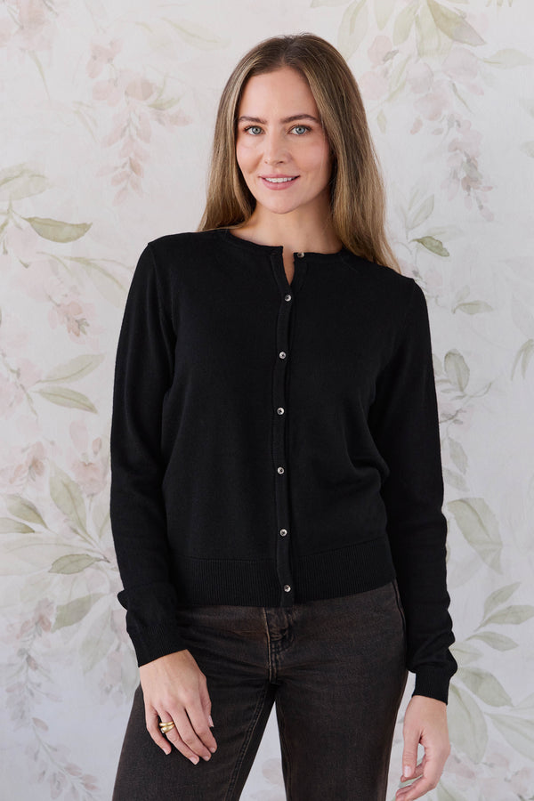 Merino Camille Womens Cardigan - Black Childrens Cardigan from Jamie Kay NZ
