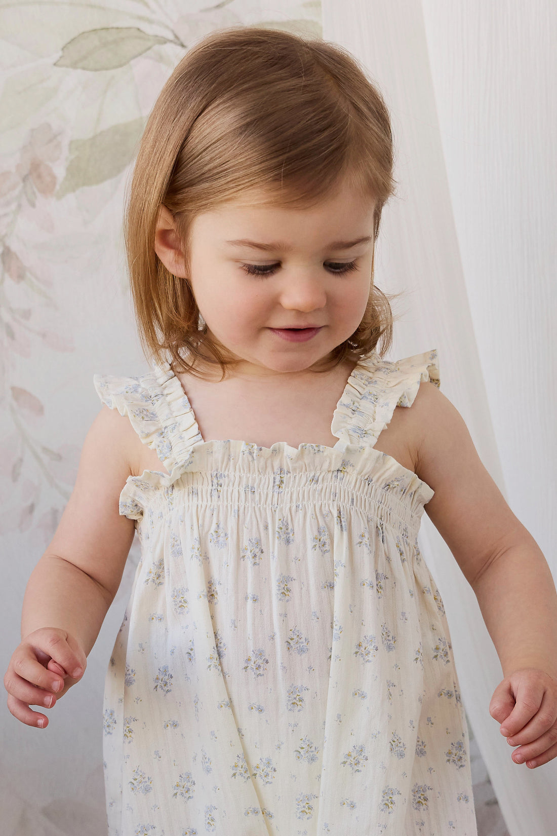 Organic Cotton Catalina Playsuit - Justine Vanilla Sky Childrens Playsuit from Jamie Kay NZ