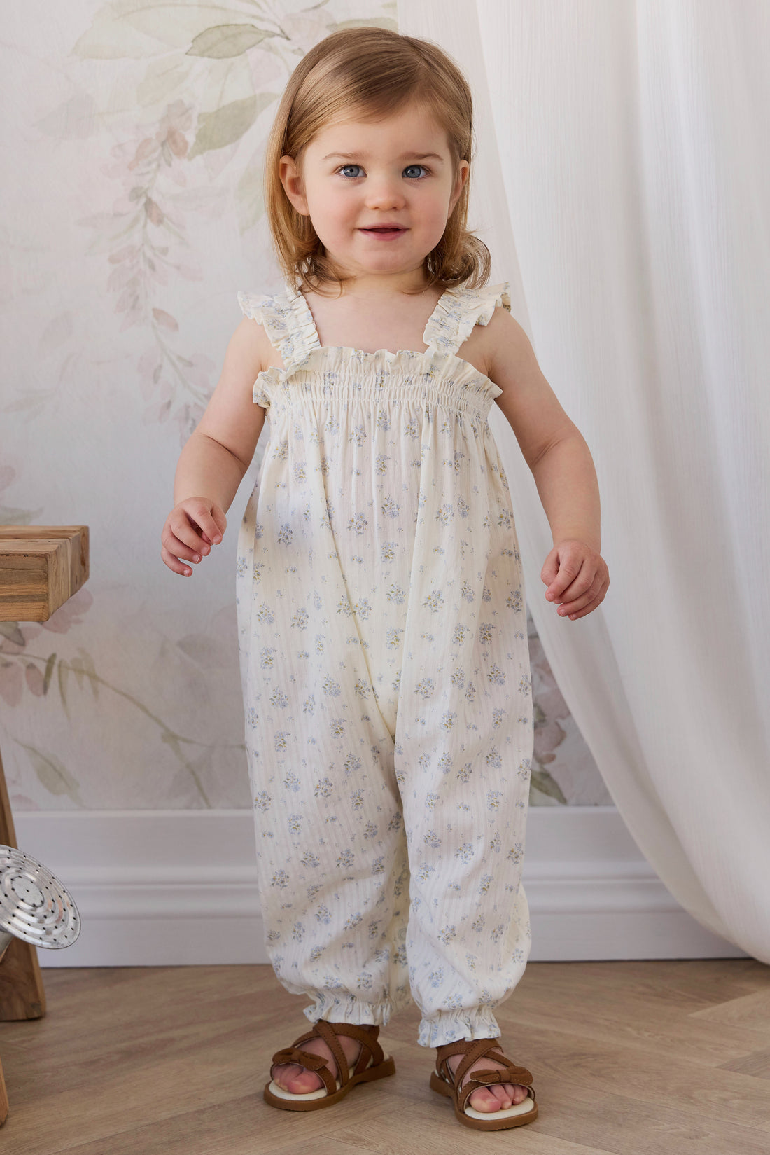 Organic Cotton Catalina Playsuit - Justine Vanilla Sky Childrens Playsuit from Jamie Kay NZ