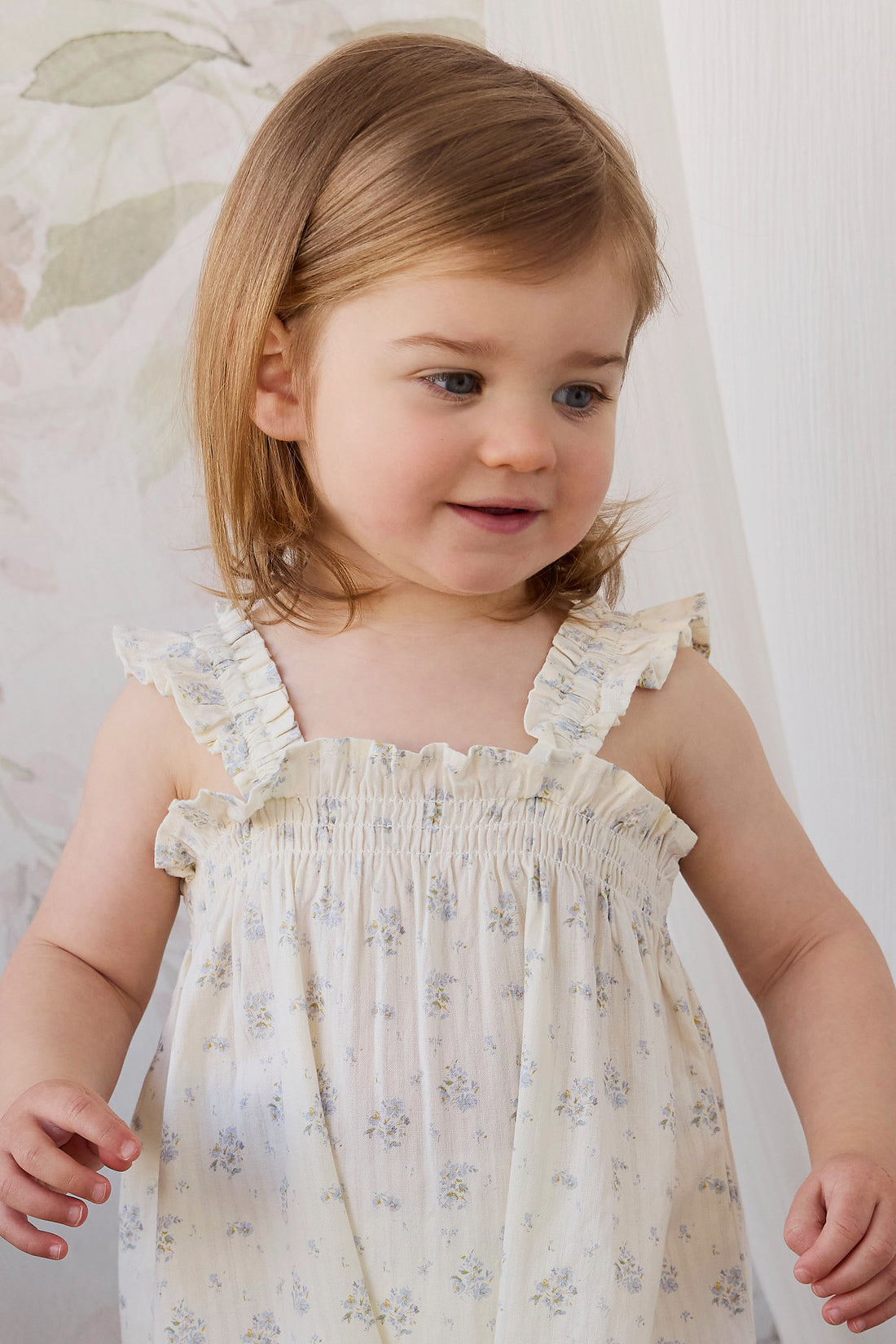 Organic Cotton Catalina Playsuit - Justine Vanilla Sky Childrens Playsuit from Jamie Kay NZ