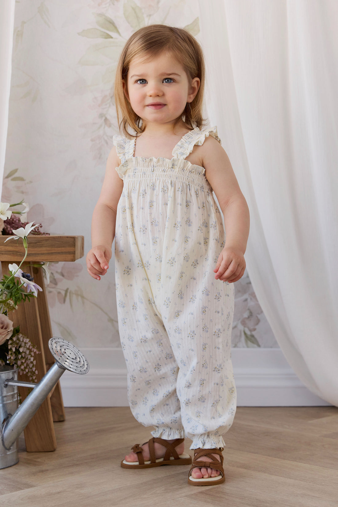 Organic Cotton Catalina Playsuit - Justine Vanilla Sky Childrens Playsuit from Jamie Kay NZ