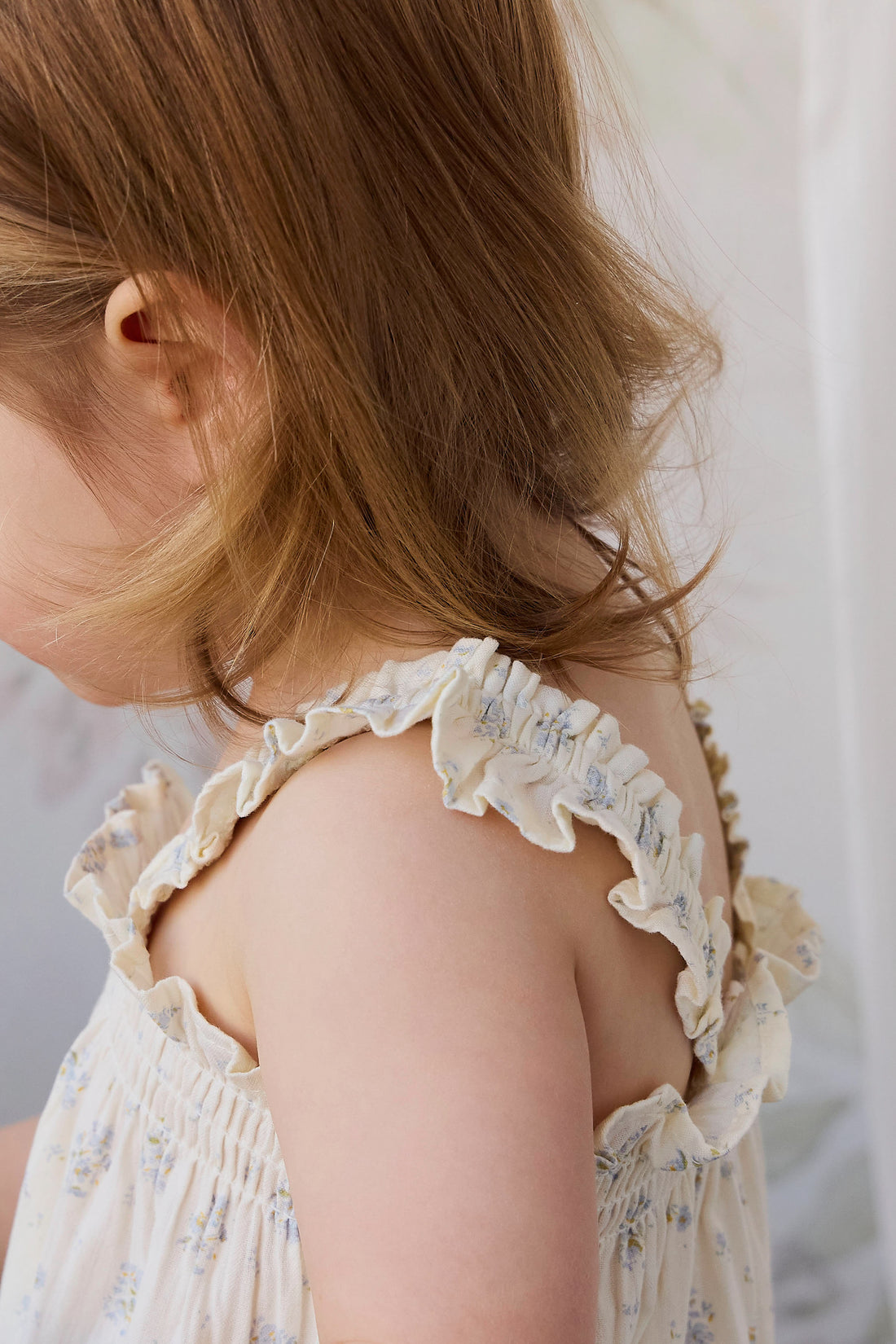 Organic Cotton Catalina Playsuit - Justine Vanilla Sky Childrens Playsuit from Jamie Kay NZ