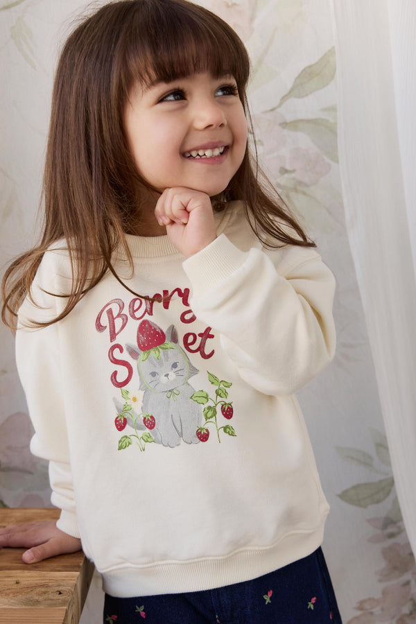 Organic Cotton Rhea Sweatshirt - Berry Cat Egret Childrens Sweatshirt from Jamie Kay NZ