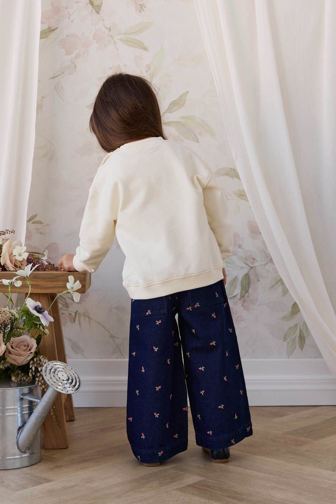 Organic Cotton Rhea Sweatshirt - Berry Cat Egret Childrens Sweatshirt from Jamie Kay NZ
