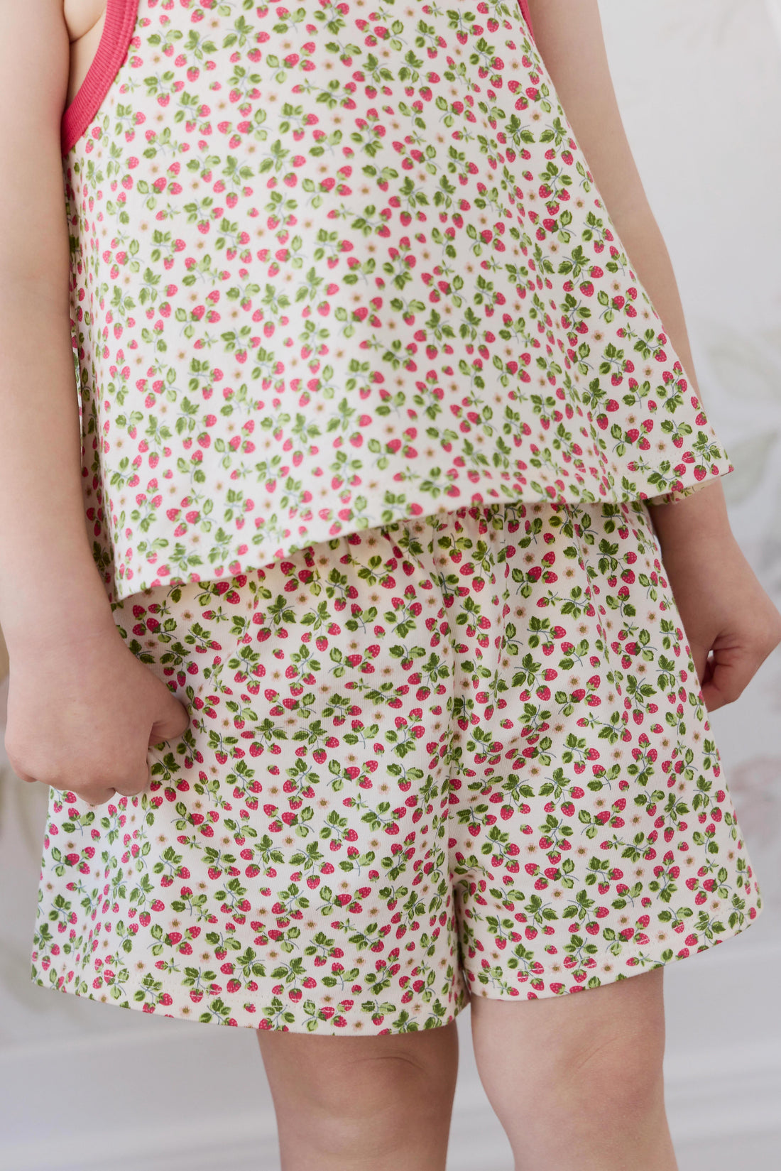 Organic Cotton Jaida Pyjama Singlet Set - Cottage Strawberries Childrens Pyjamas from Jamie Kay NZ