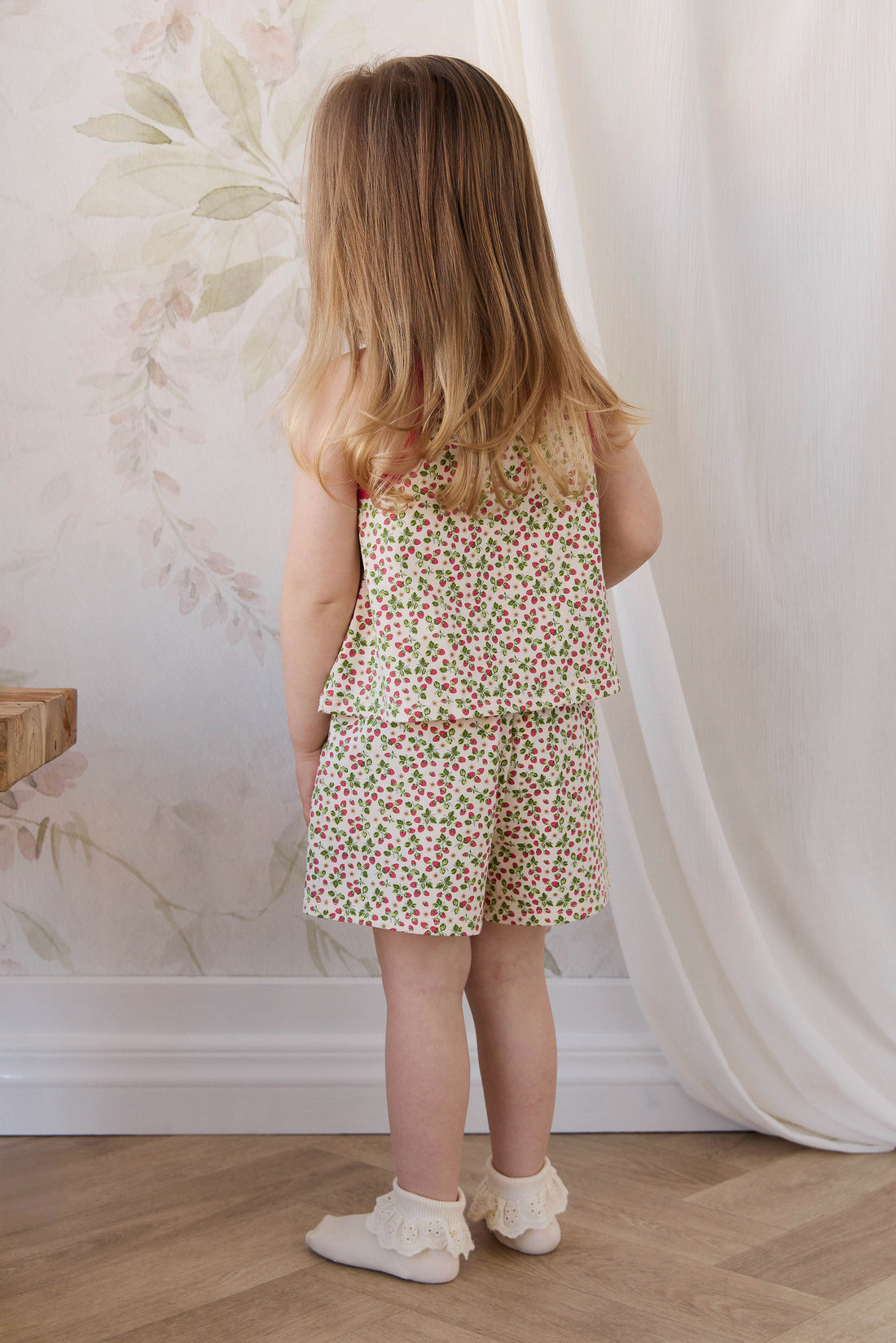 Organic Cotton Jaida Pyjama Singlet Set - Cottage Strawberries Childrens Pyjamas from Jamie Kay NZ