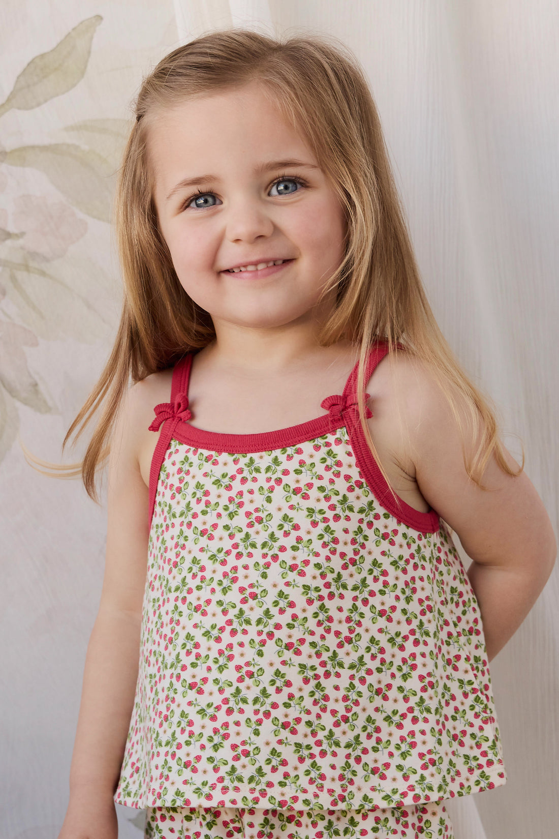 Organic Cotton Jaida Pyjama Singlet Set - Cottage Strawberries Childrens Pyjamas from Jamie Kay NZ