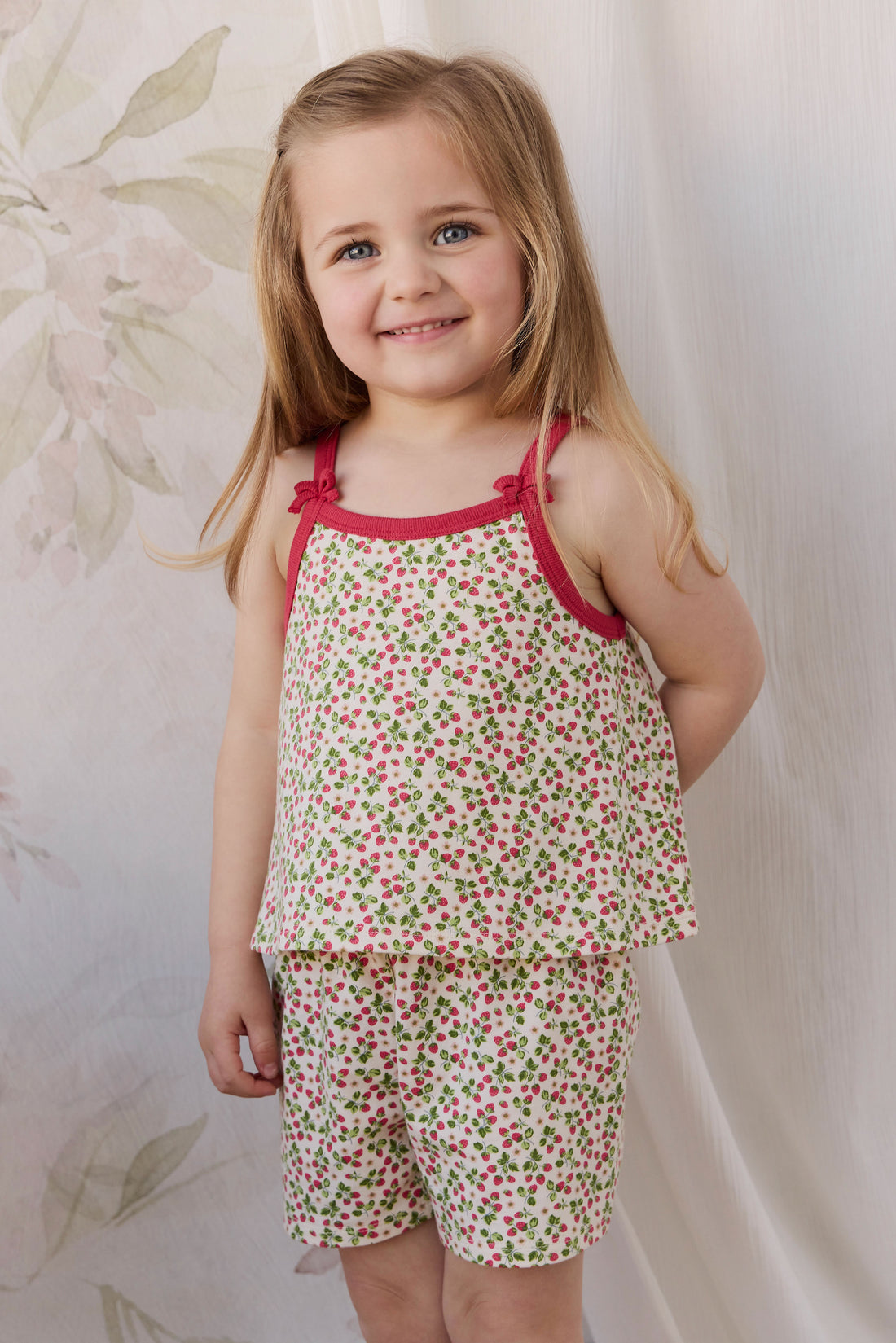 Organic Cotton Jaida Pyjama Singlet Set - Cottage Strawberries Childrens Pyjamas from Jamie Kay NZ