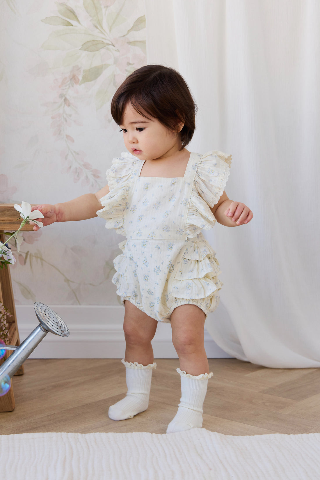 Organic Cotton Elka Playsuit - Justine Vanilla Sky Childrens Playsuit from Jamie Kay NZ