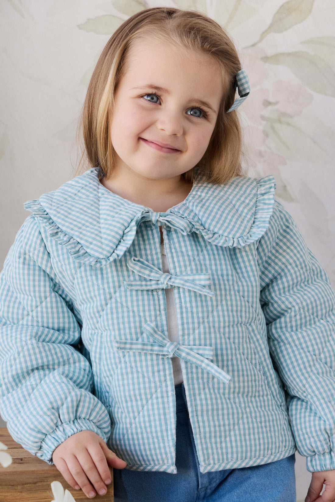 Mariette Jacket - Sky Gray Gingham Childrens Jacket from Jamie Kay NZ