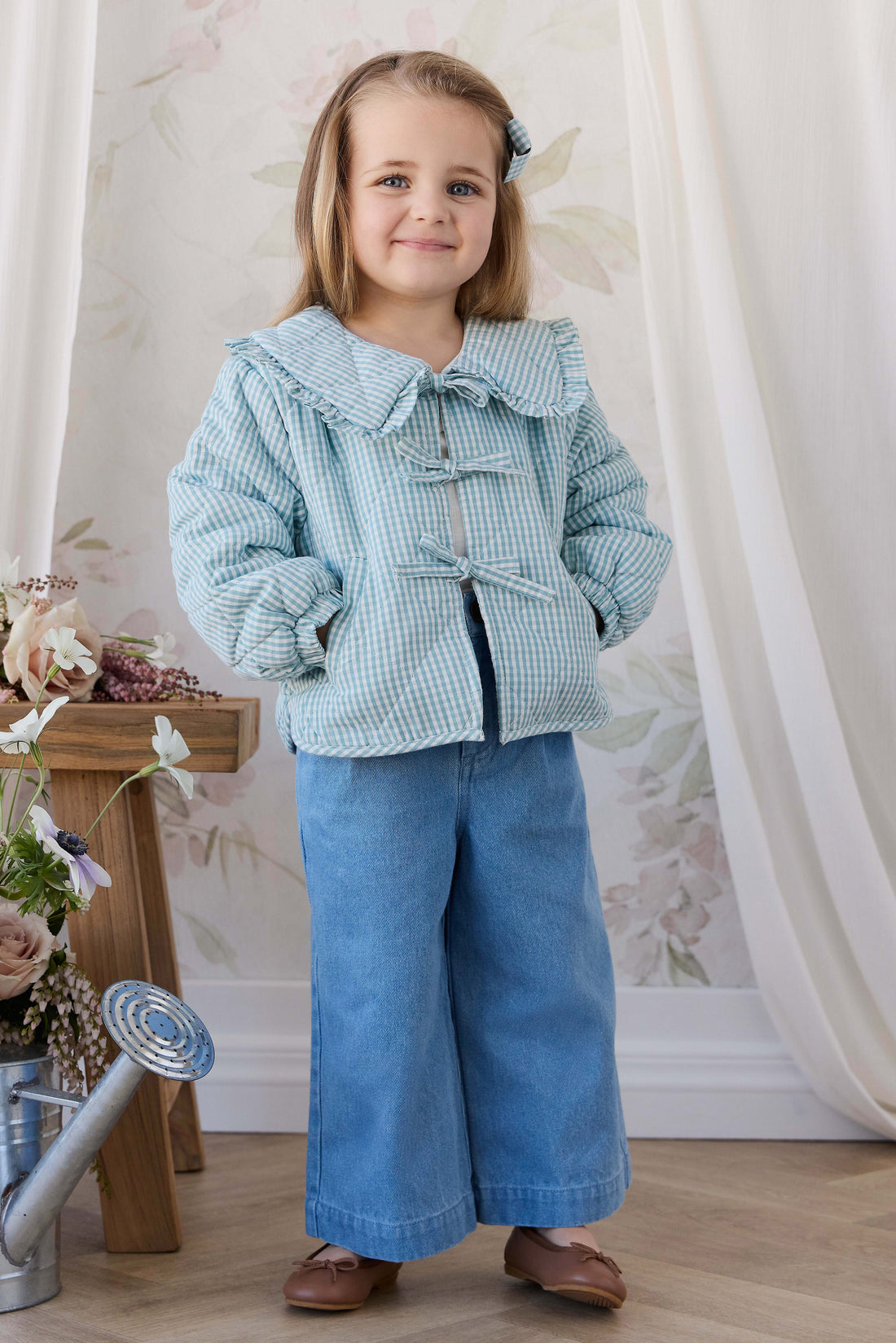 Mariette Jacket - Sky Gray Gingham Childrens Jacket from Jamie Kay NZ
