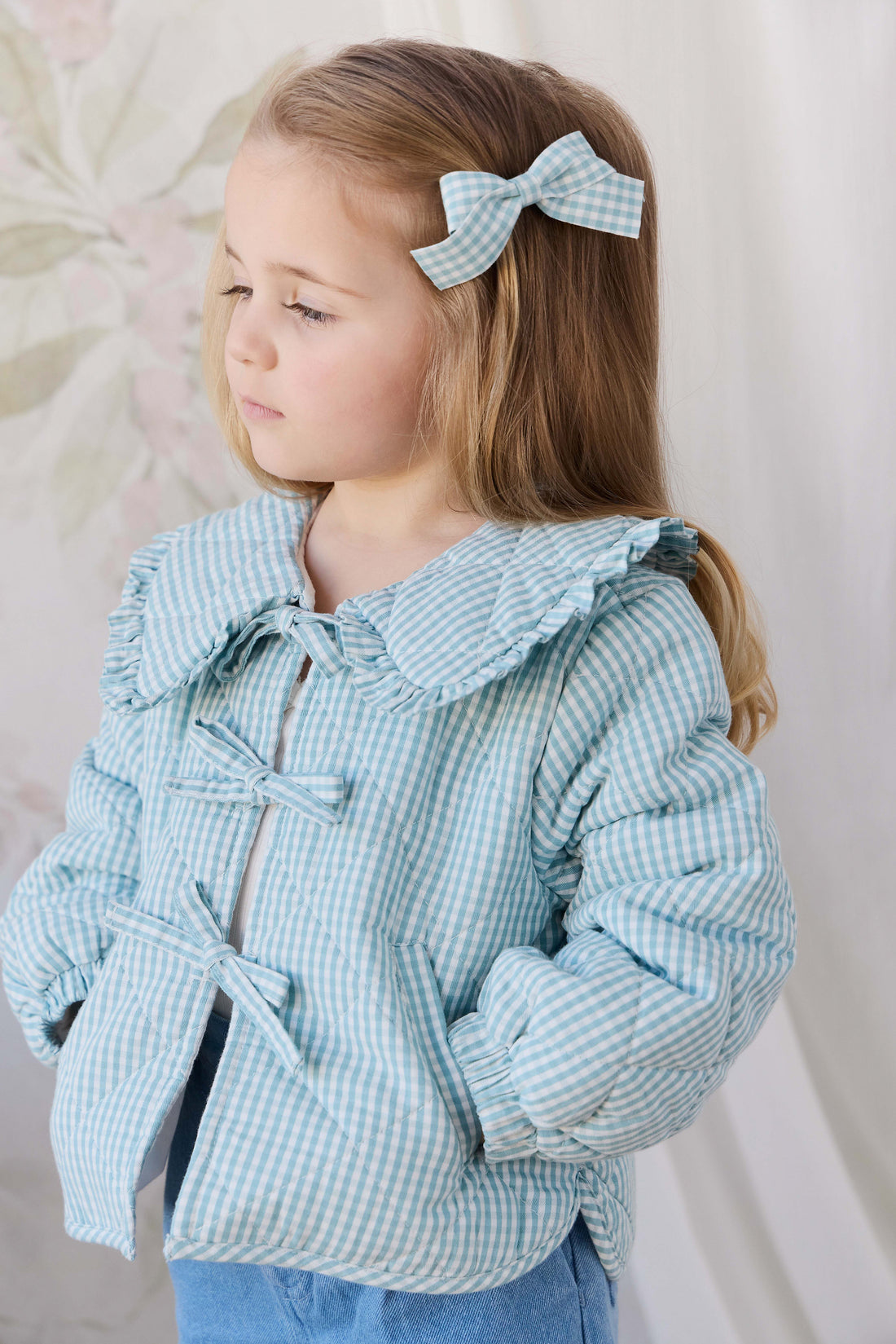 Wrenley Clip 2PK - Sky Gray Gingham Childrens Hair Accessories from Jamie Kay NZ