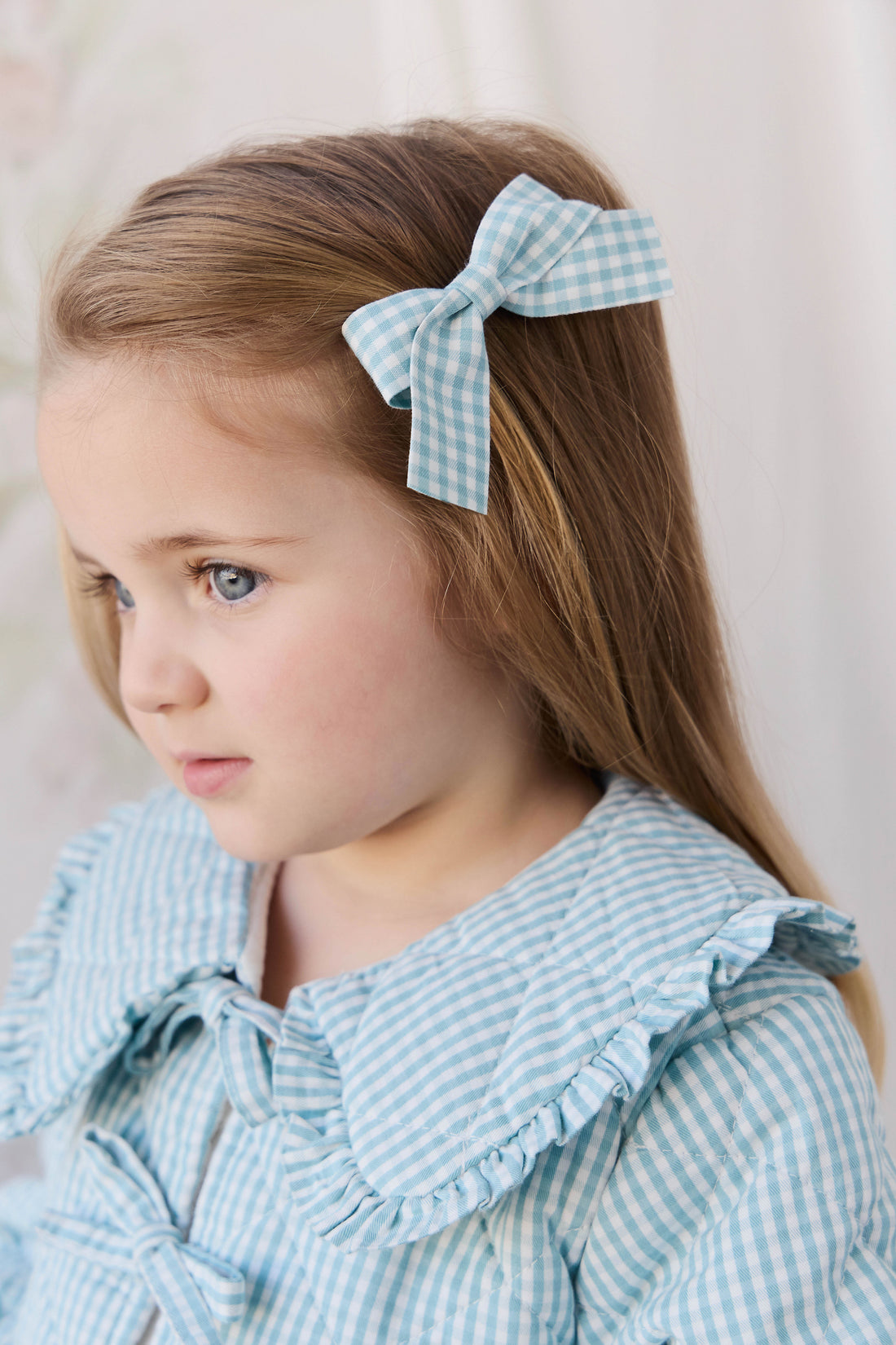 Wrenley Clip 2PK - Sky Gray Gingham Childrens Hair Accessories from Jamie Kay NZ