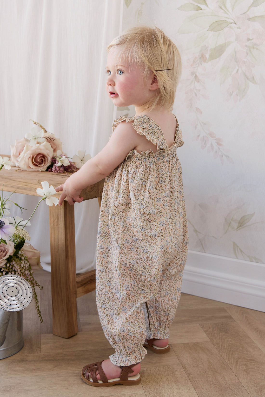 Organic Cotton Catalina Playsuit - Tully Peach Childrens Playsuit from Jamie Kay NZ