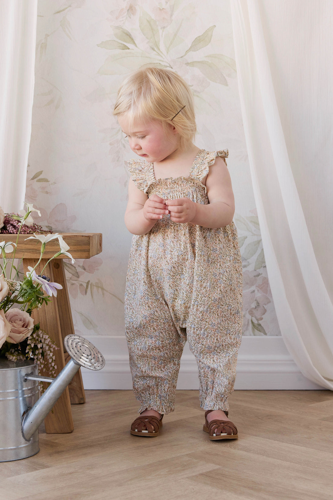 Organic Cotton Catalina Playsuit - Tully Peach Childrens Playsuit from Jamie Kay NZ