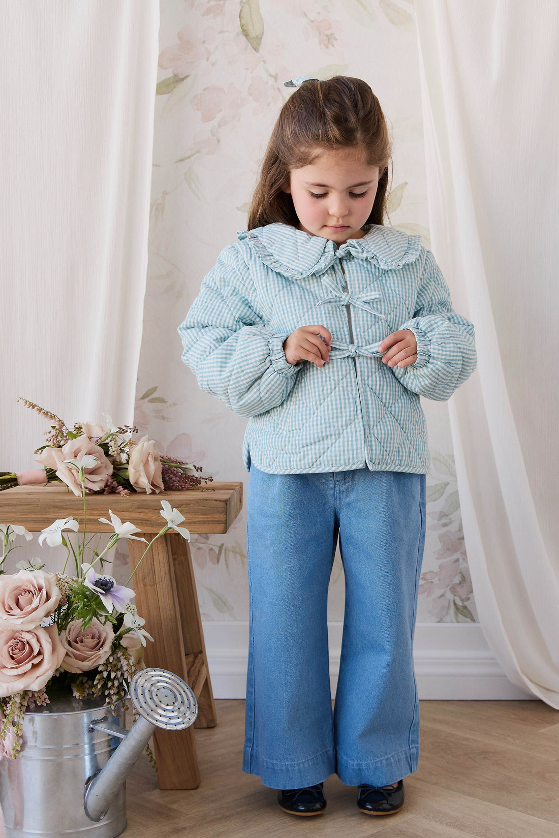 Mariette Jacket - Sky Gray Gingham Childrens Jacket from Jamie Kay NZ