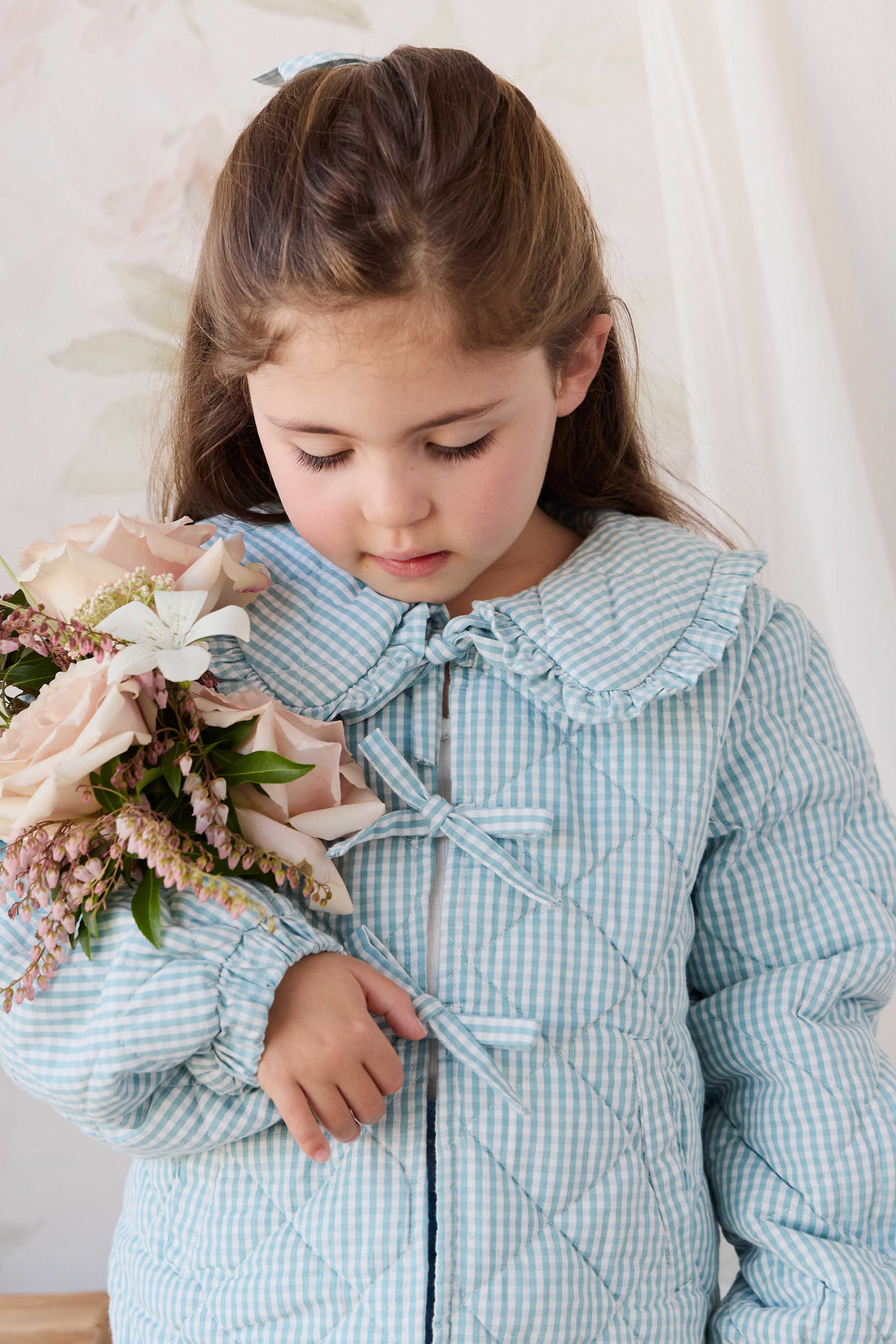 Mariette Jacket - Sky Gray Gingham Childrens Jacket from Jamie Kay NZ