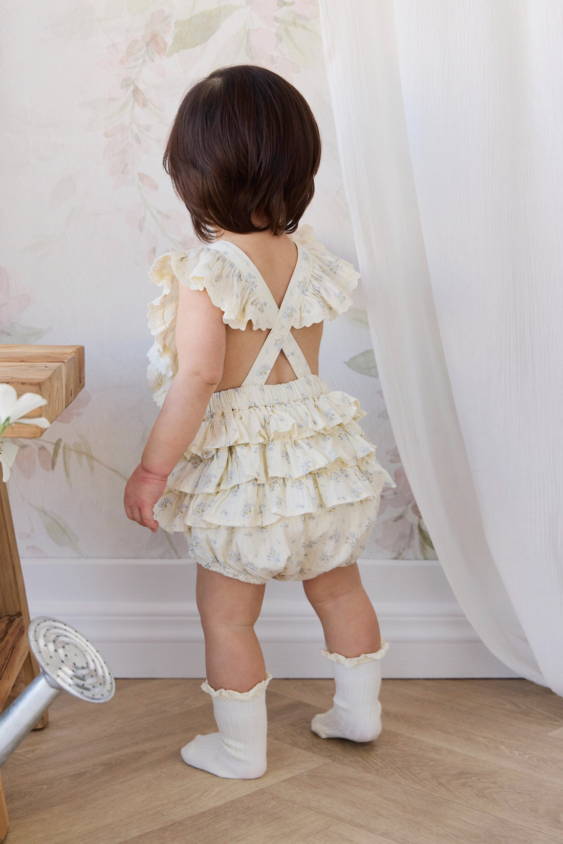 Organic Cotton Elka Playsuit - Justine Vanilla Sky Childrens Playsuit from Jamie Kay NZ
