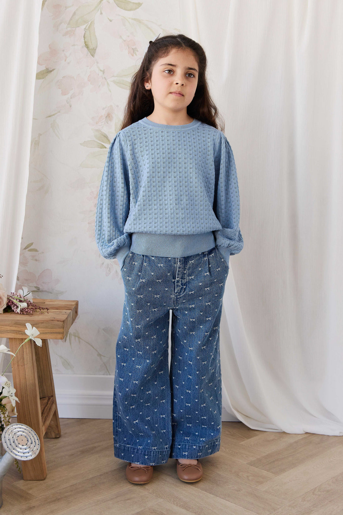 Calianna Pant - Amour Bows Denim Childrens Pants from Jamie Kay NZ