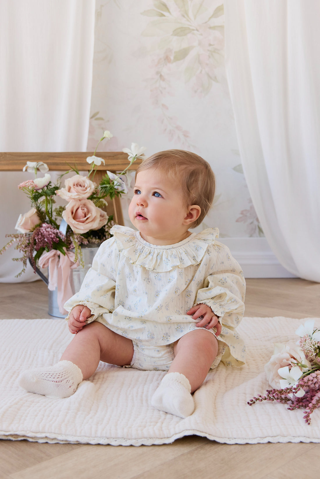 Organic Cotton Leonie Top - Justine Vanilla Sky Childrens Top from Jamie Kay NZ