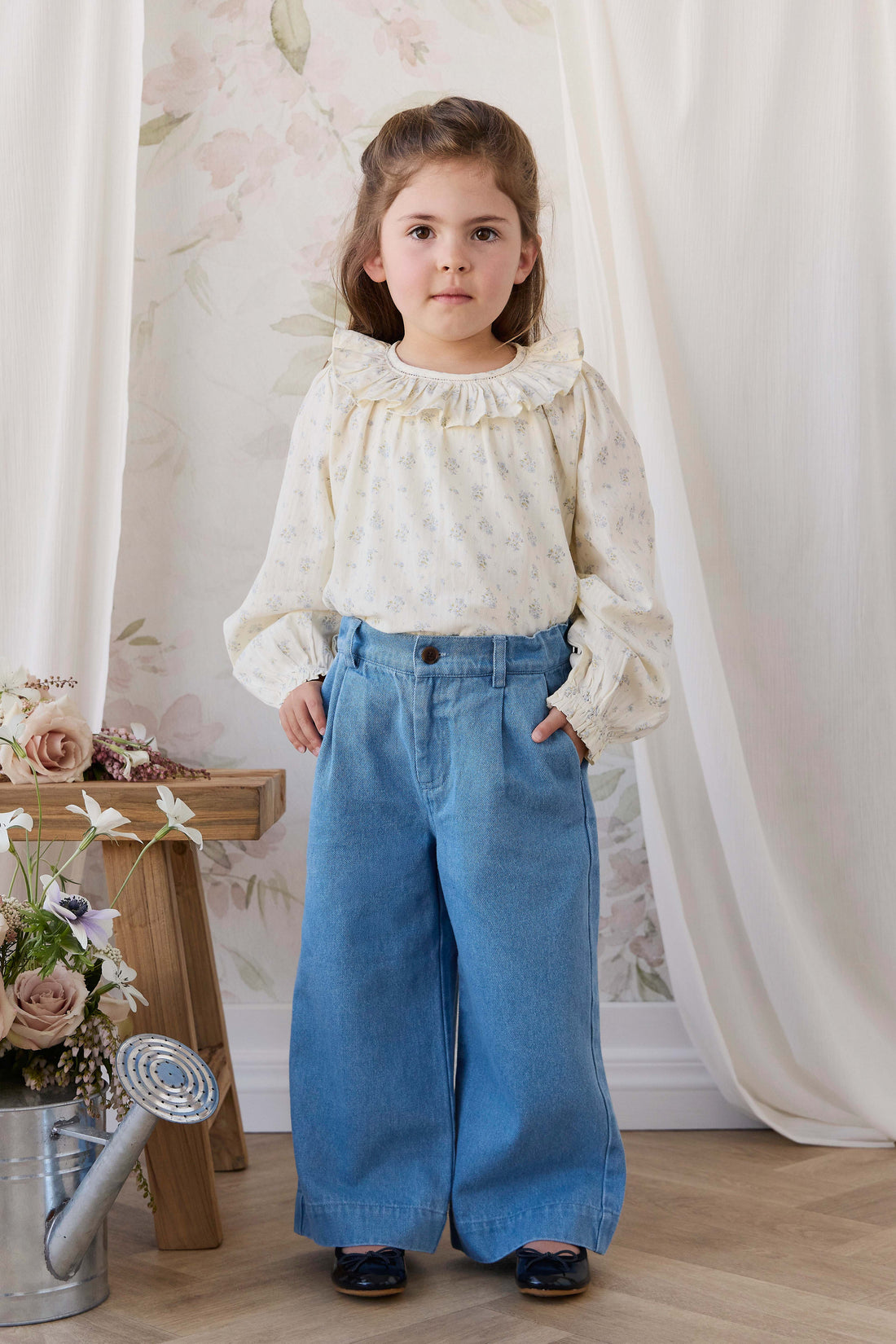 Organic Cotton Leonie Top - Justine Vanilla Sky Childrens Top from Jamie Kay NZ