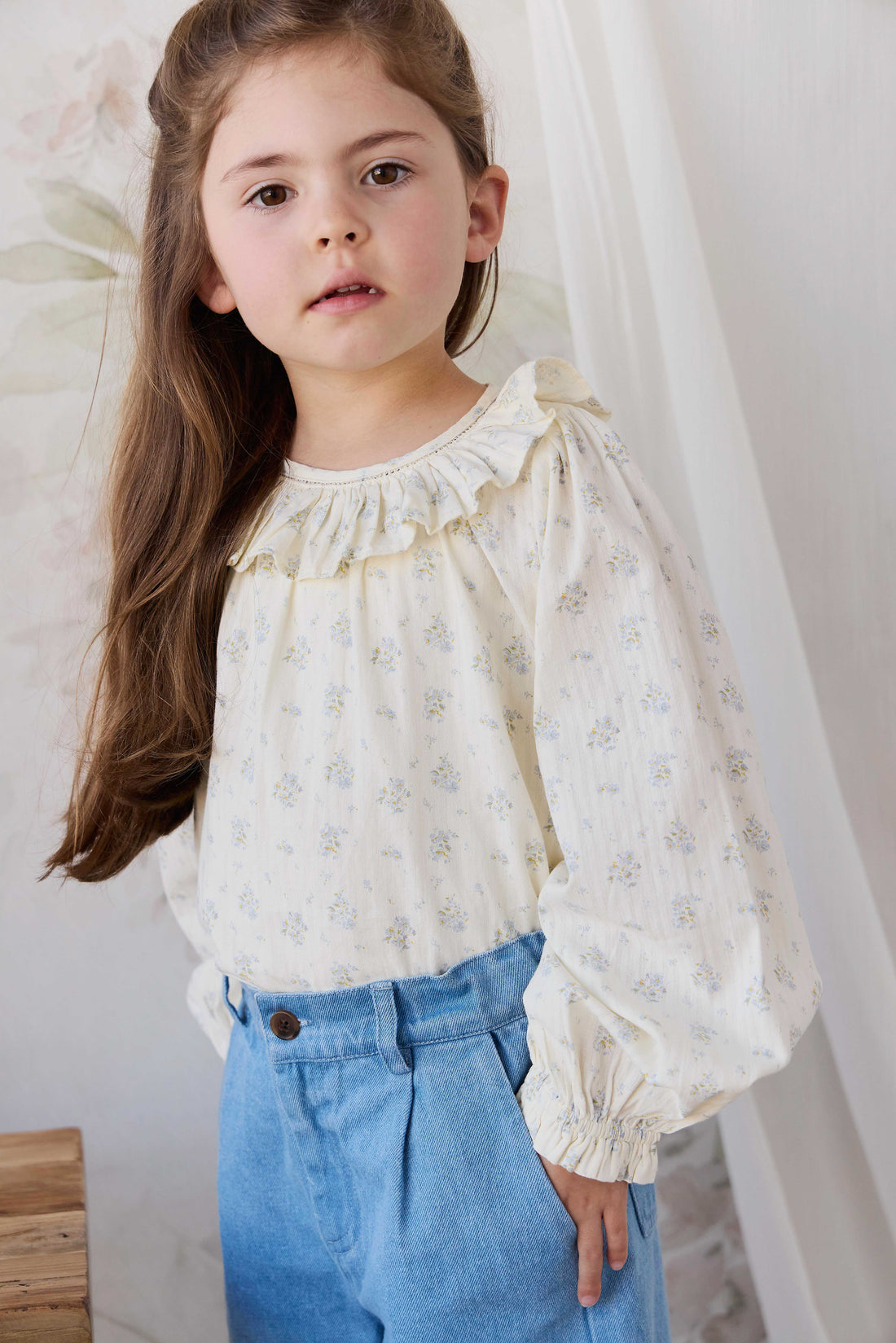Organic Cotton Leonie Top - Justine Vanilla Sky Childrens Top from Jamie Kay NZ