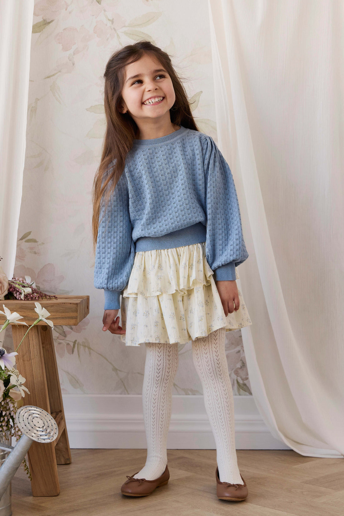 Organic Cotton Cosette Skirt - Justine Vanilla Sky Childrens Skirt from Jamie Kay NZ