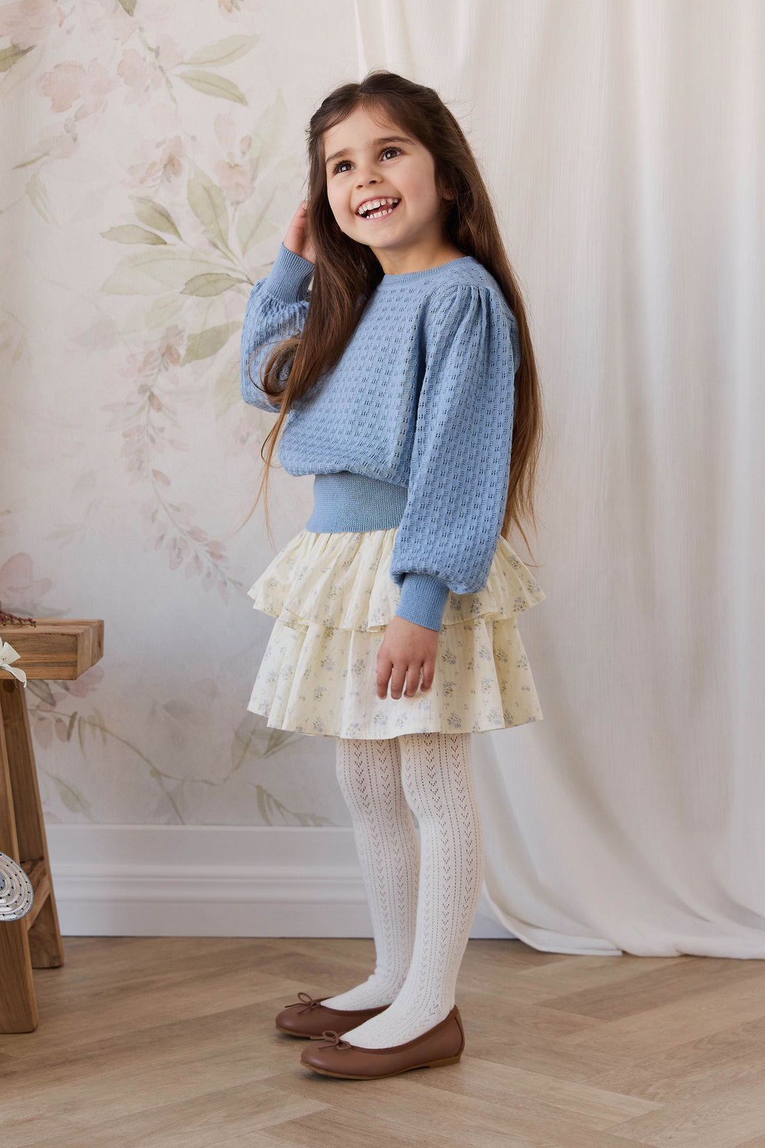 Organic Cotton Cosette Skirt - Justine Vanilla Sky Childrens Skirt from Jamie Kay NZ