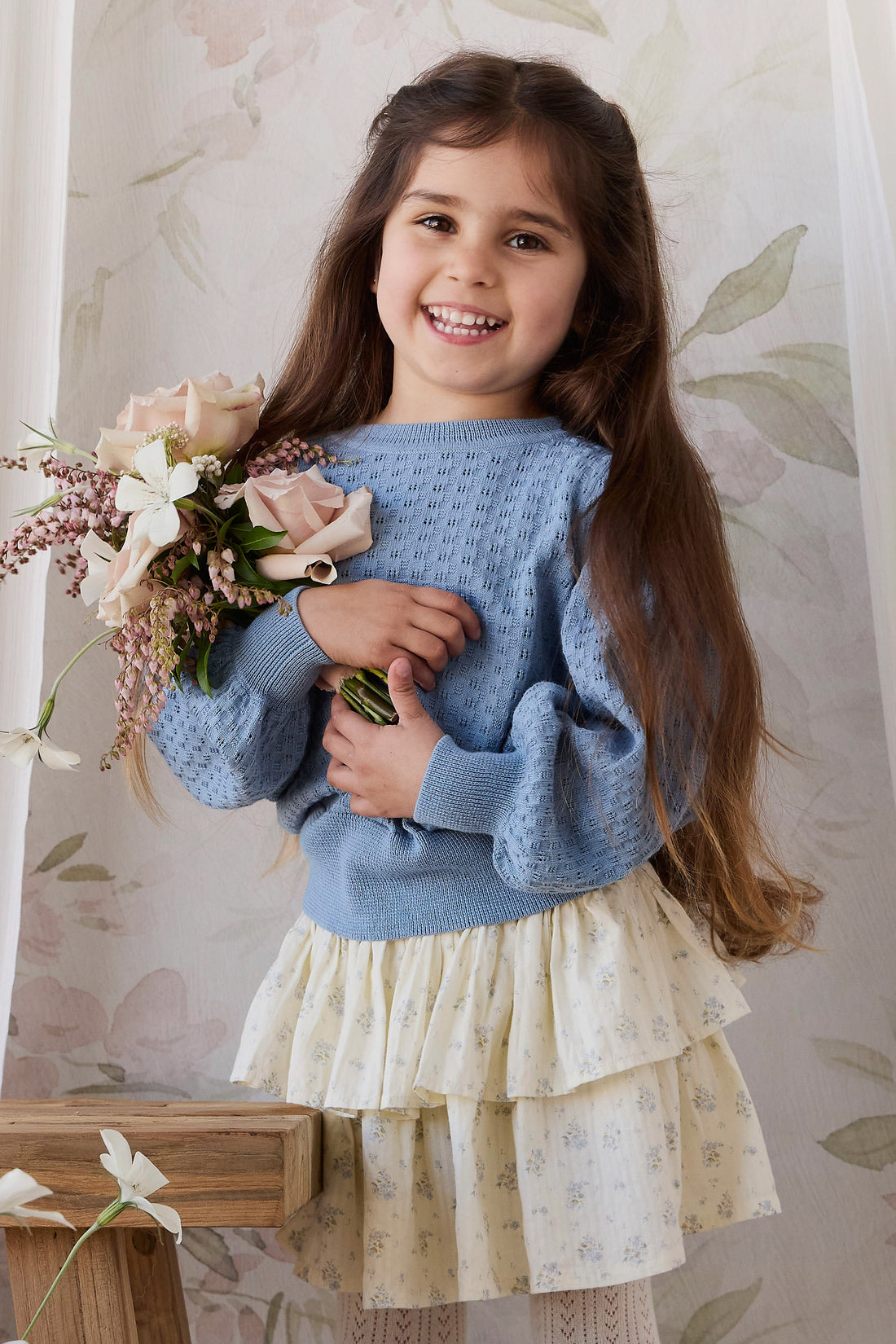 Organic Cotton Cosette Skirt - Justine Vanilla Sky Childrens Skirt from Jamie Kay NZ