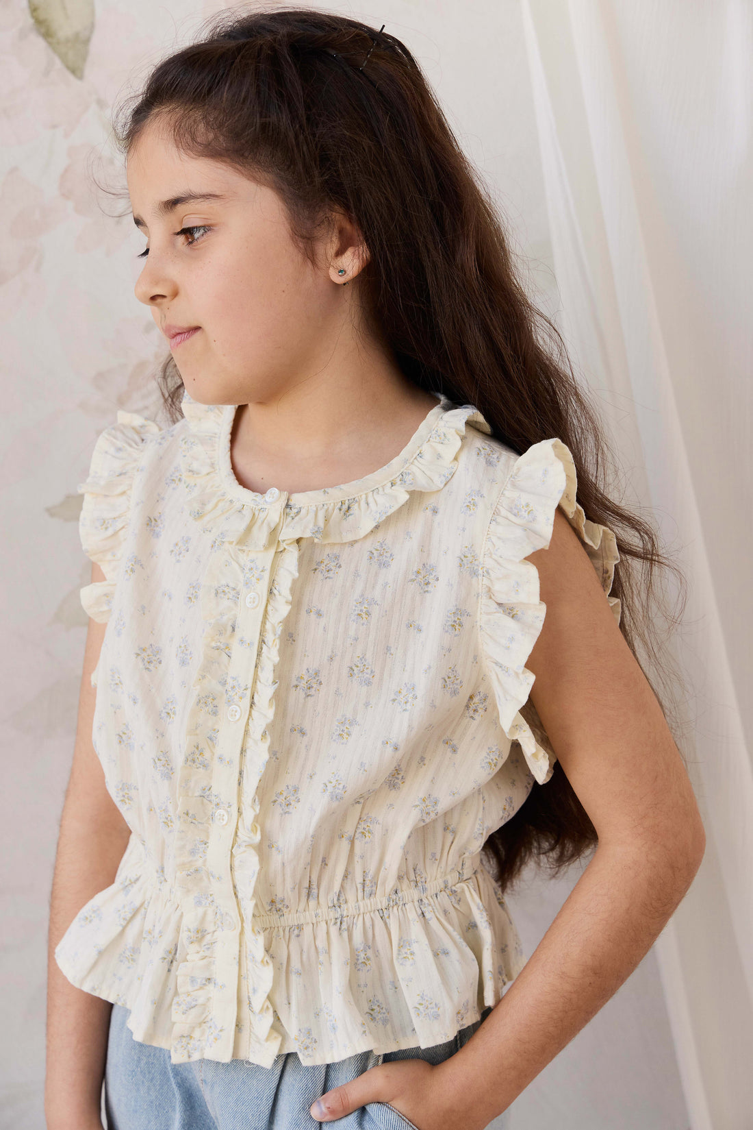 Organic Cotton Calianna Top - Justine Vanilla Sky Childrens Top from Jamie Kay NZ