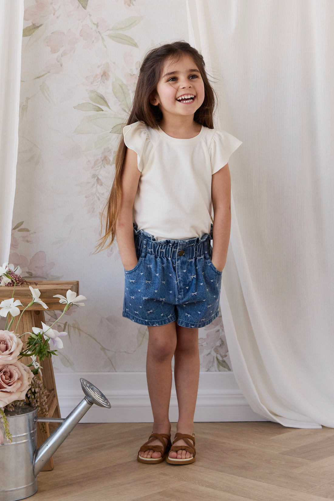 Kora Short - Amour Bows Denim Childrens Shorts from Jamie Kay NZ
