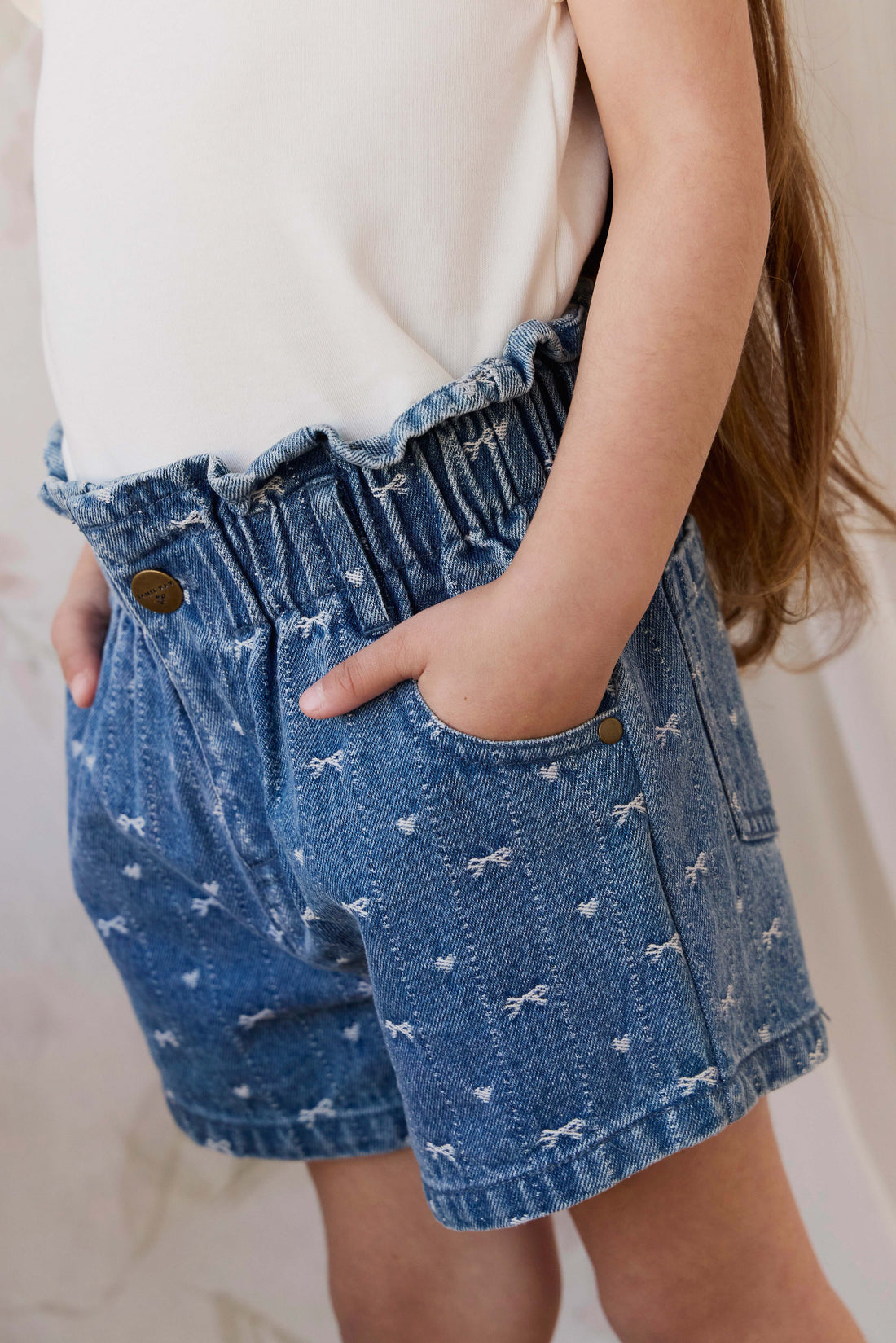 Kora Short - Amour Bows Denim Childrens Shorts from Jamie Kay NZ