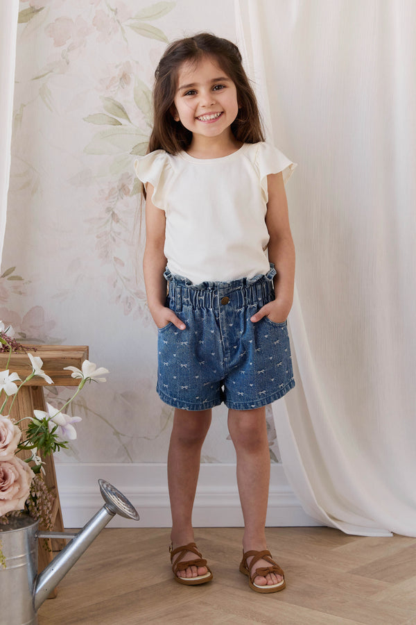 Kora Short - Amour Bows Denim Childrens Shorts from Jamie Kay NZ