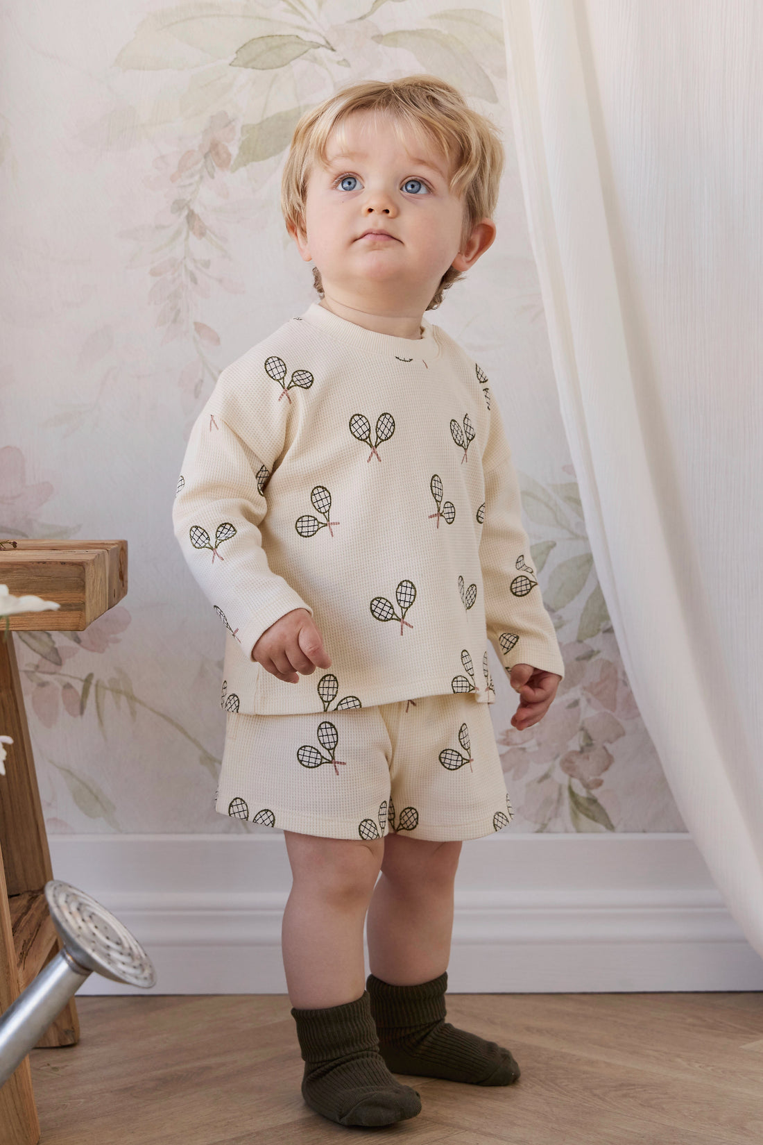 Organic Cotton Waffle Leith Long Sleeve Top - Racquet Tofu Childrens Top from Jamie Kay NZ