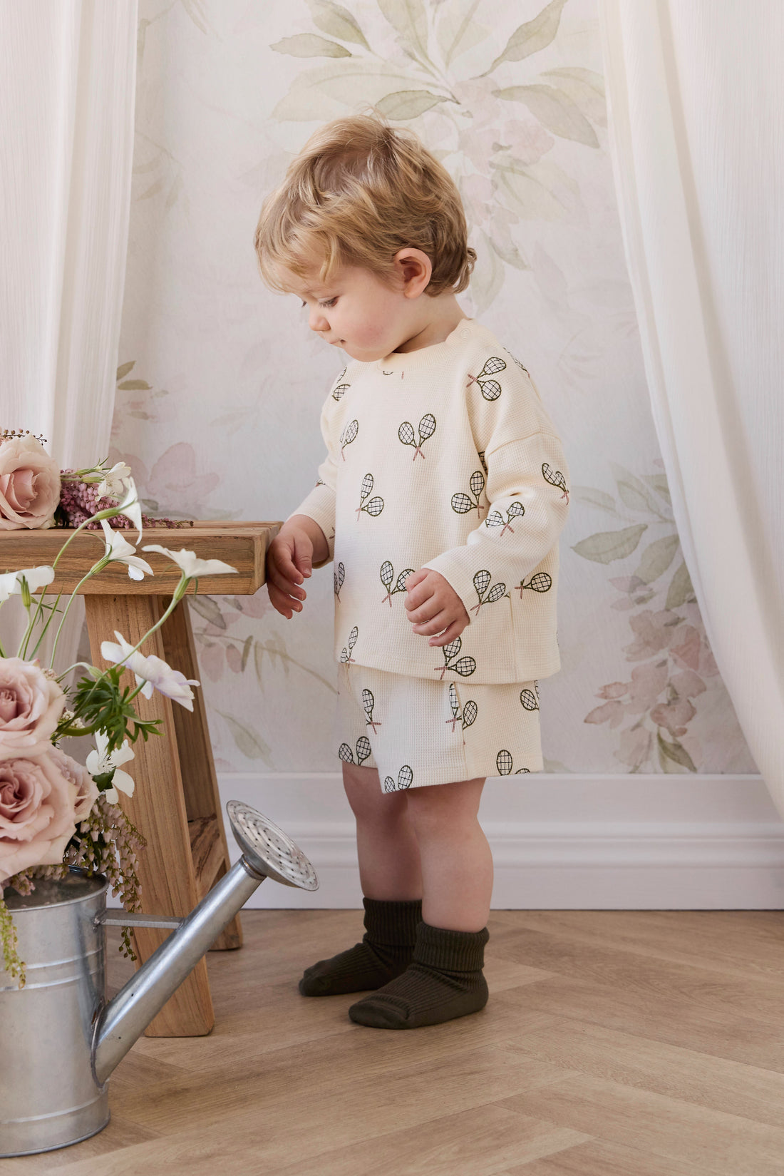Organic Cotton Waffle Leith Long Sleeve Top - Racquet Tofu Childrens Top from Jamie Kay NZ