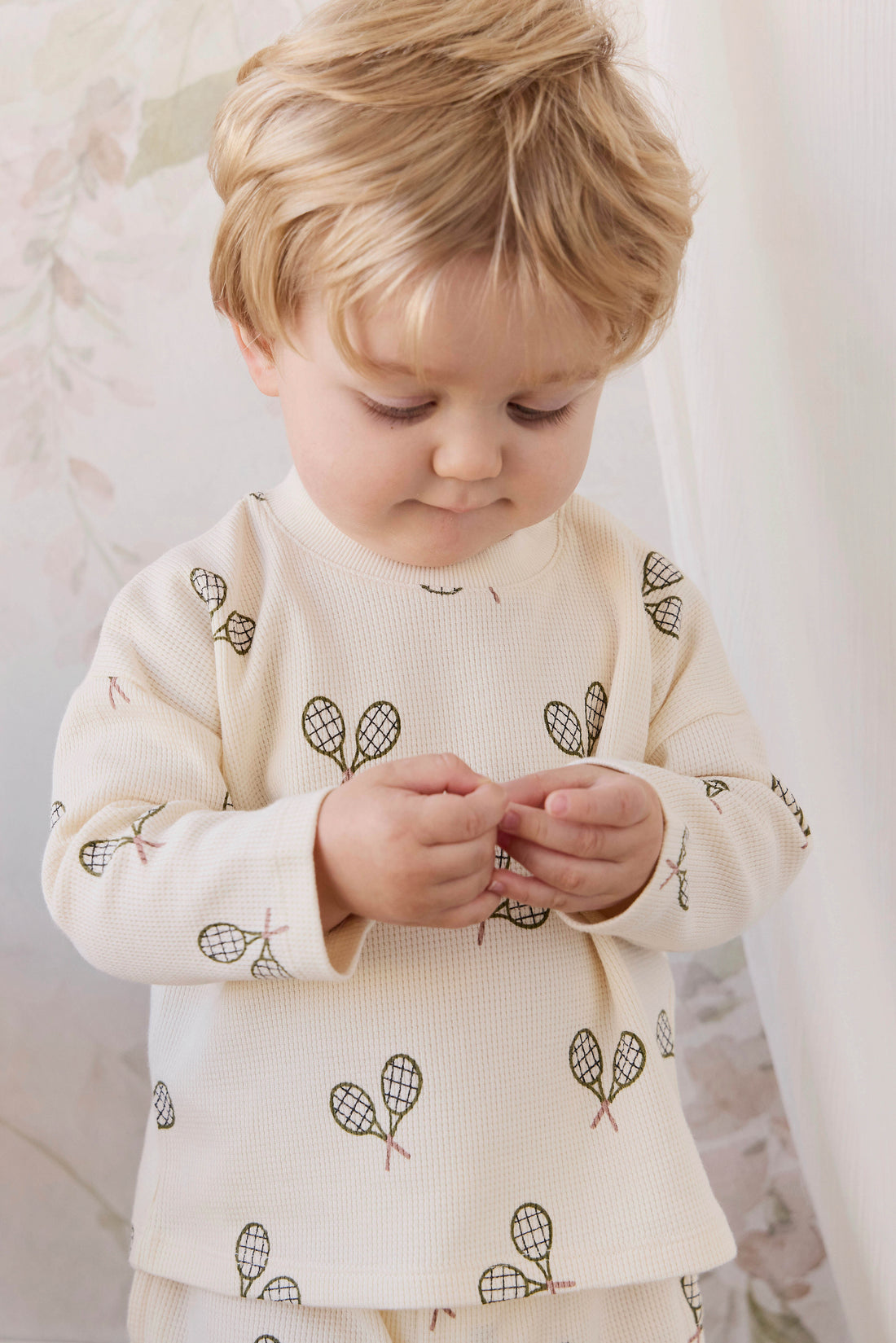 Organic Cotton Waffle Leith Long Sleeve Top - Racquet Tofu Childrens Top from Jamie Kay NZ