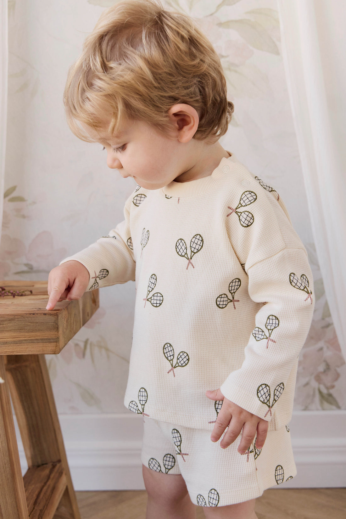 Organic Cotton Waffle Leith Long Sleeve Top - Racquet Tofu Childrens Top from Jamie Kay NZ