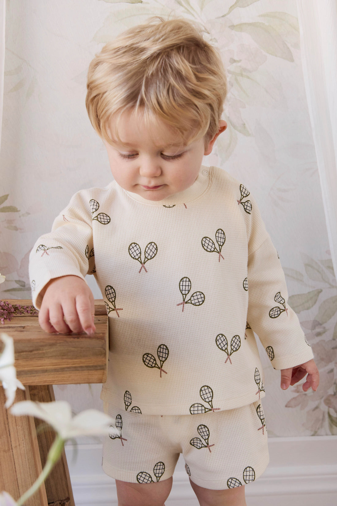 Organic Cotton Waffle Leith Long Sleeve Top - Racquet Tofu Childrens Top from Jamie Kay NZ