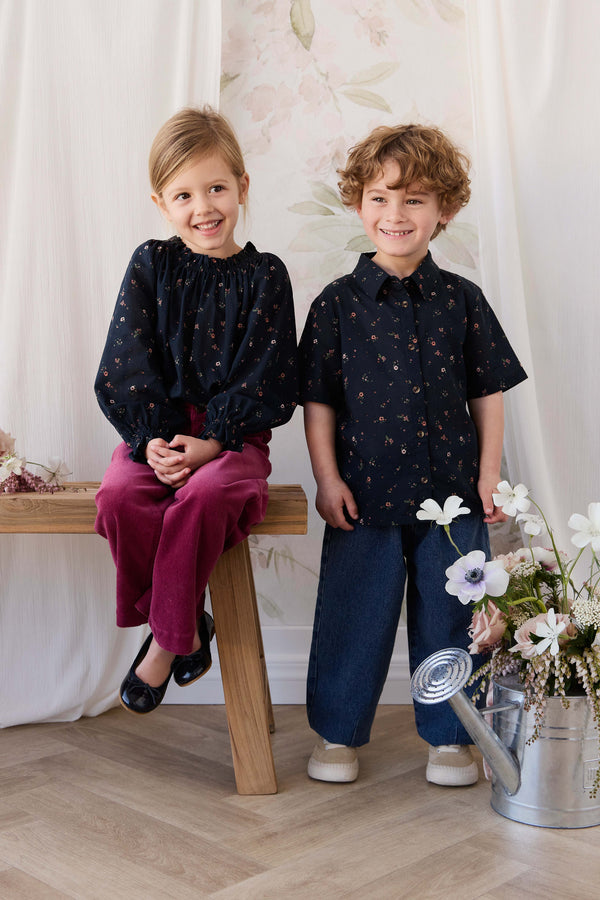Organic Cotton Acacia Blouse - Eloise Navy Childrens Top from Jamie Kay NZ