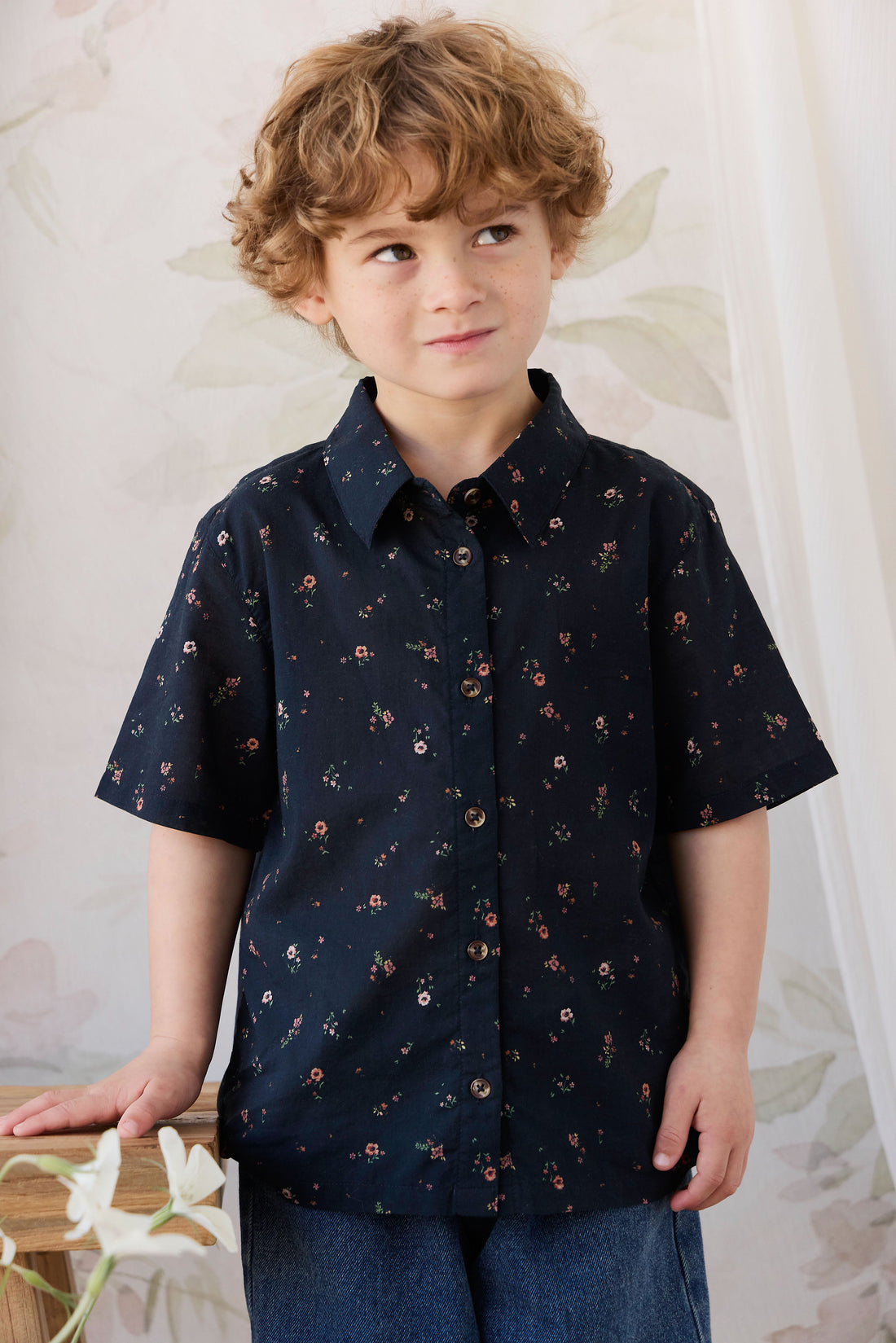 Organic Cotton Alexander Shirt - Eloise Navy Childrens Top from Jamie Kay NZ